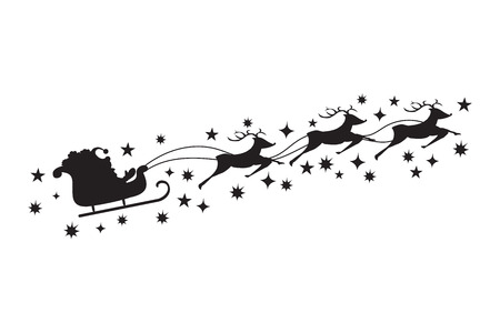 Santa Claus rides in a sleigh in harness on the reindeer, vector illustration.のイラスト素材