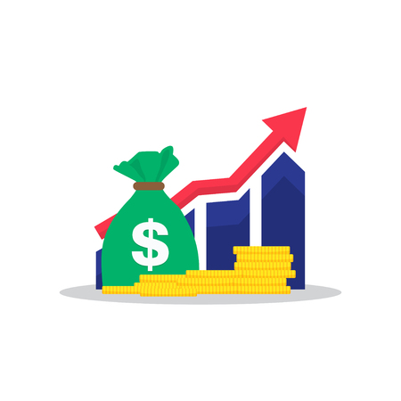 Income increase, financial strategy, high return on investment, budget balance, fund raising, long term increment, revenue growth.のイラスト素材