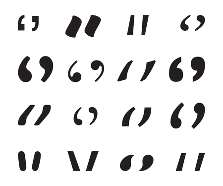 Collection of quotation marks, speech marks, quote sign icons. Black quote symbols isolated on a white background vector illustration.のイラスト素材