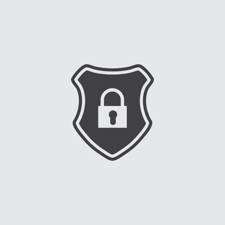 Abstract security vector icon illustration isolated on black background. Shield security icon. Lock security icon.のイラスト素材