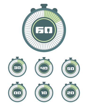 Stopwatch icons set in flat style, timers on color background. Sport clock. Vector design element for your business project.のイラスト素材