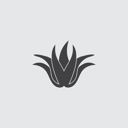 Aloe vera icon in balck on a gray background. Vector illustration.のイラスト素材