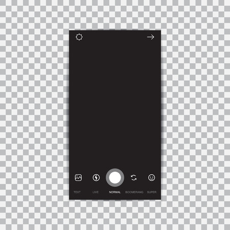 Camera interface frame with flat icons isolated on black background.のイラスト素材
