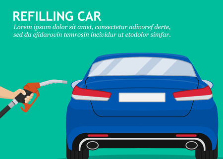 Hand holding fuel pump for car filling station in a flat designのイラスト素材