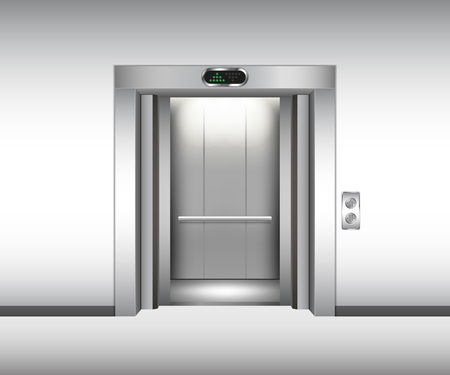 Realistic open metal elevator mockup. Vector illustrationのイラスト素材