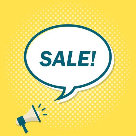 Yellow background with megaphone announcing text in speech bubble. Saleのイラスト素材