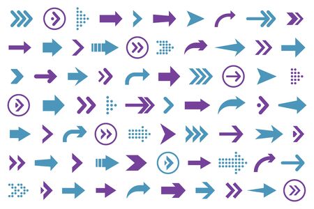 Set of arrows collection in blue and purple color on a white background for website designのイラスト素材