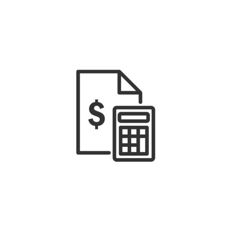 Money document with calculator line icon in simple design on a white backgroundのイラスト素材