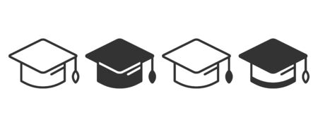 Graduation cap icons in four different versions in a flat designのイラスト素材