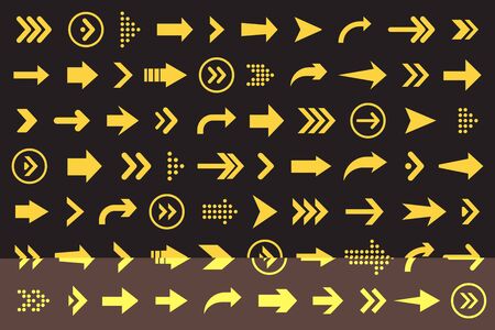 Set of arrows collection in orange color on a black background for website designのイラスト素材