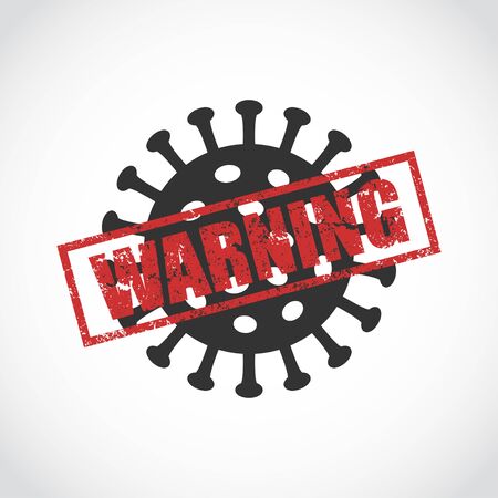 COVID 19 with warning grunge stamp. Vector illustrationのイラスト素材