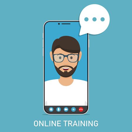 Online training with video teacher in smartphone in a flat designのイラスト素材