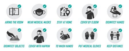 Preventive measures icons for not getting sick and not spreading virusのイラスト素材