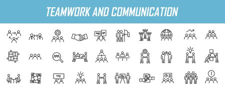 Set of linear teamwork icons. Communication icons in simple design. Vector illustrationのイラスト素材