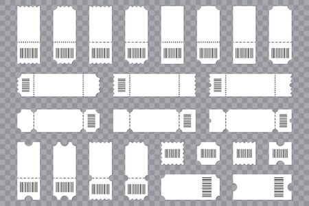 Set of blank ticket template with barcode on a transparent backgroundのイラスト素材