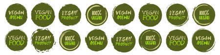 Vegan collection. Set of different grunge circles shapes label with different textのイラスト素材