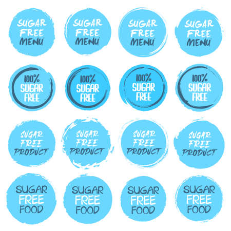 Sugar free icon collection. Set of different grunge circles shapes label with different textのイラスト素材