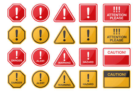Set of hazard, danger, caution, warning sign in different shapes and colorのイラスト素材