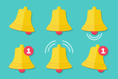 Set of notification bell icons in a flat design