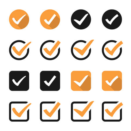 Check mark icons collection. Set of turquoise tick icons. Checkmark symbolのイラスト素材