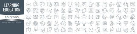 Education and learning line icons collection. Big UI icon set in a flat design. Thin outline icons pack. Vector illustrationのイラスト素材