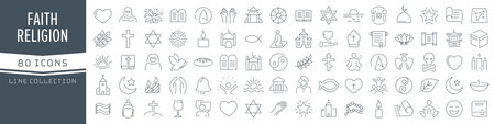 Religion and faith line icons collection. Big UI icon set in a flat design. Thin outline icons pack. Vector illustrationのイラスト素材