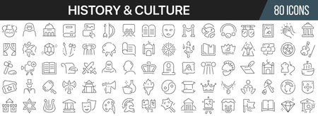 History and culture line icons collection. Big UI icon set in a flat design. Thin outline icons pack. Vector illustration EPS10のイラスト素材