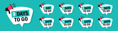 Set of countdown day to go in speech bubble with megaphoneのイラスト素材