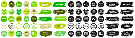 Big set of eco, bio, natural, organic label in different styleのイラスト素材