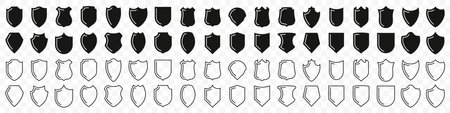 Set of blank black shield icons in different styleのイラスト素材