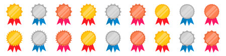 Set of award medal in a flat design. Golden, silver, bronze medal collectionのイラスト素材
