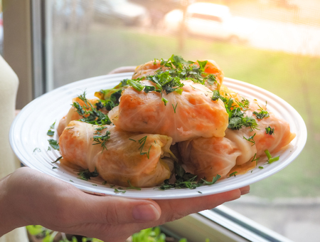 Preparation of stuffed cabbage with meat. Traditional European cuisine.