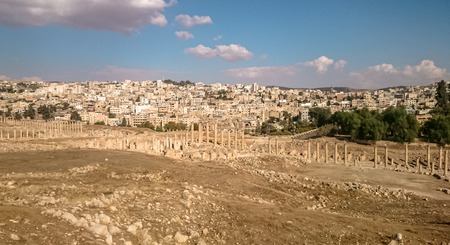 Panorama of Jerash Jordan. The city of the thousand columnsの写真素材