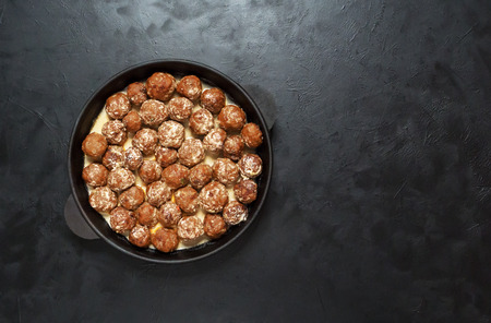 Sauce Teriyaki Meatballs. Juicy meat meatballs. Top view.の写真素材