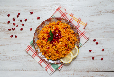 Arabic Food: Bulgur wheat, vegetable and chickpea pilaf.の写真素材