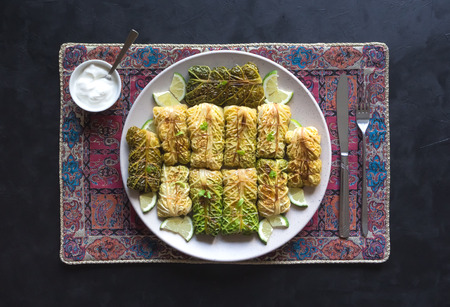 Cabbage rolls with rice and vegetables. Ramadan food.の写真素材