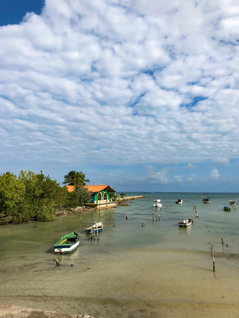 Cuba. Caribbean sea. Berth with colorful fishing boats.