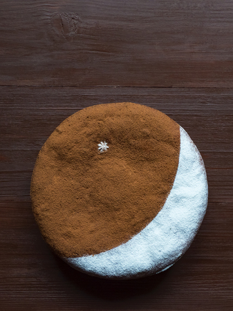 Healthy and delicious dates and cashew nut cake with crescent moon. Ramadan background.の写真素材