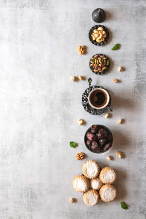 Ramadan sweets background. Cookies of El Fitr Islamic Feast. Arabic cookies Maamoul.の写真素材