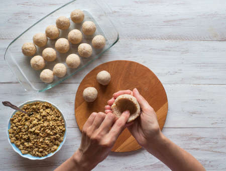 Arabic meat appetizer Kibbeh. Traditional Arabic kibbeh with lamb and pine nuts.