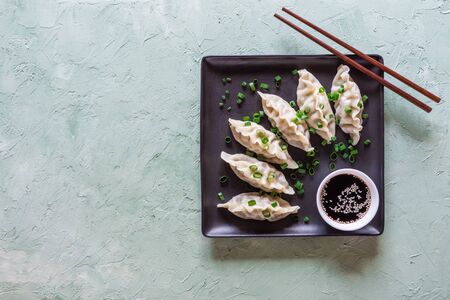 Homemade Meat Dumplings on plate, top view.の写真素材