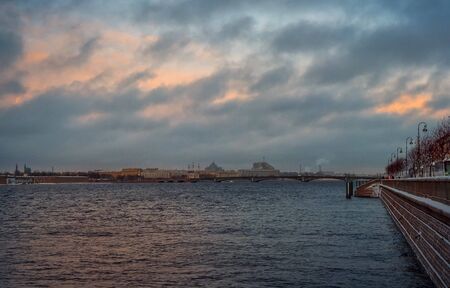 Evening landscape with the Neva river in St. Petersburg