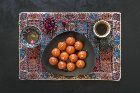 Indian traditional sweet Gulab Jamun, top view.