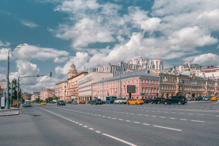 Beautiful summer view of Moscow with traffic on the Avenue.の写真素材