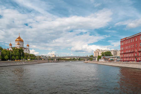 Navigation on the Moscow river. Beautiful views of Moscow. Arch bridge over the Moscow river. Russia.の写真素材