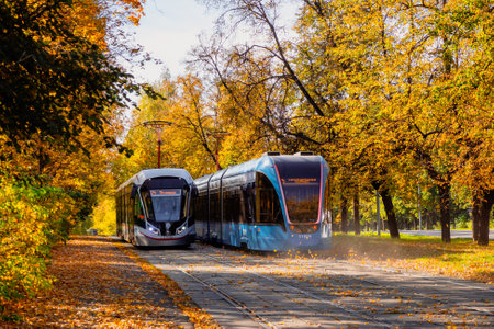 Russia, Moscow, September, 30 2020. Evening traffic jams in Moscow. Traffic jam in the city center. Top view.のeditorial素材