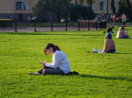 Moscow, Russia, September 30, 2020. Panoramic view of Kuskovo Park-the Estate of count Sheremetev. Popular tourist attraction in Moscow.のeditorial素材
