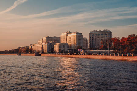 Beautiful view of St. Petersburg at sunset. The city TV tower. Television tower and office center on...