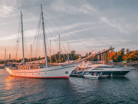 Saint-Petersburg, Russia, september 25, 2020. Luxurious apartments in St. Petersburg, Russia. New modern residential district Petrovsky island. View across the Malaya Nevka river.のeditorial素材