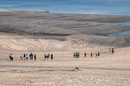 Russia. Dagestan. May 2021. Cafe on the observation deck over the Sulak Canyon. Transfer of tourist groups. Dagestan.のeditorial素材